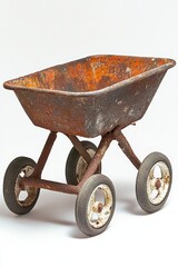 Vintage Rusty Wheelbarrow with Worn Wheels and Weathered Surface
