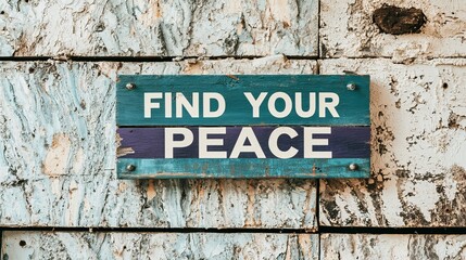 Fototapeta premium A rustic blue sign displaying the motivational phrase 'Find Your Peace'.