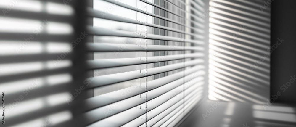 Poster A close-up view of a window with blinds partially opened, ideal for use in interior design or decoration context