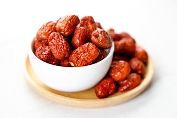 Dried red Chinese dates, jujube in a bowl