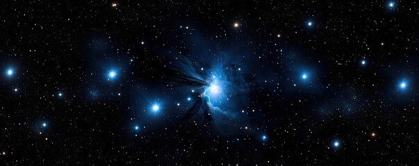 Fototapeta premium Dark sky idea. A stunning blue nebula illuminated by distant stars in the dark expanse of space.