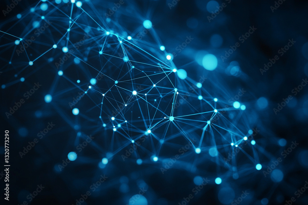 Poster abstract blue network digital connections technology background web dots dark data mesh lines cyber