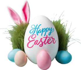 easter eggs with bunny ears on transparent background