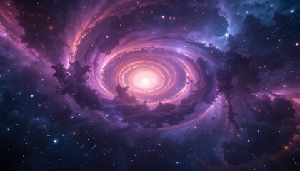 Majestic Spiral Galaxy Illuminated in Purple Tones With Vibrant Cosmic Gas Clouds