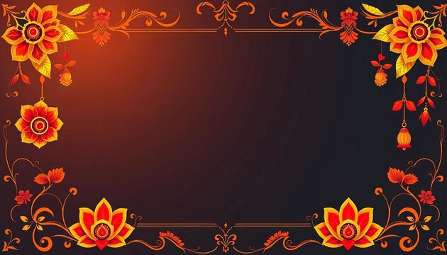 Elegant ornate frame with auspicious Indian motifs, ideal for celebratory invitations, template, housewarming