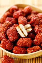 Dried red Chinese dates, jujube in a bowl