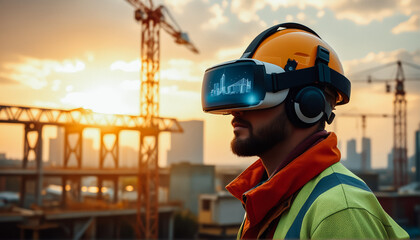 Fototapeta premium Worker Using VR on Construction Site
