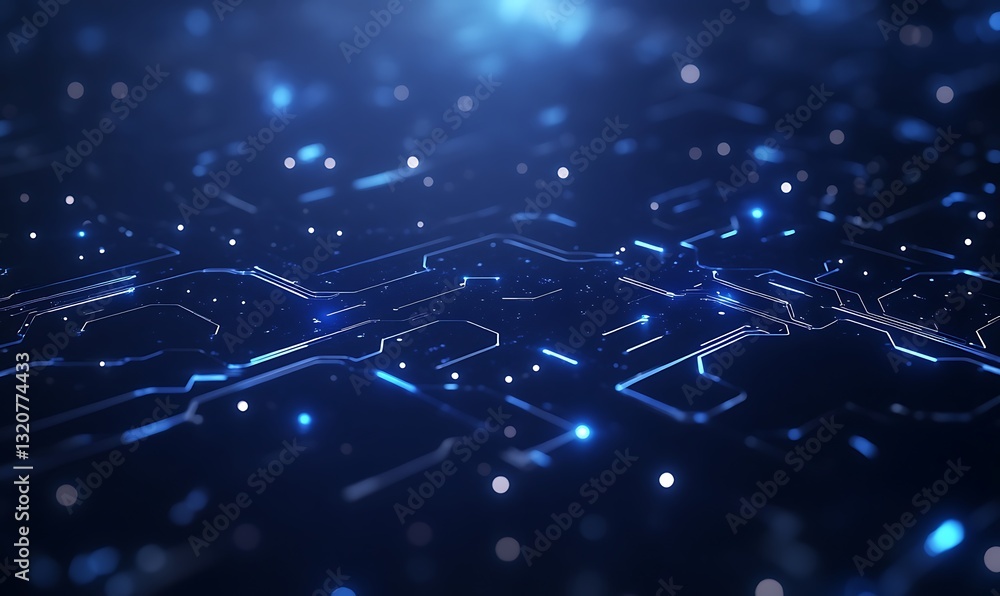Poster Abstract digital circuit background with blue glowing elements.