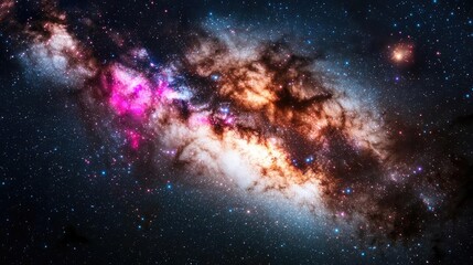 Fototapeta premium Dark sky concept. Vibrant galaxy showcasing colorful nebulae and star formations in deep space.