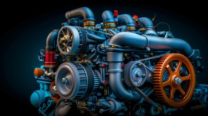 Fototapeta premium Close-Up Shot of Turbocharged Engine with High Fidelity Details