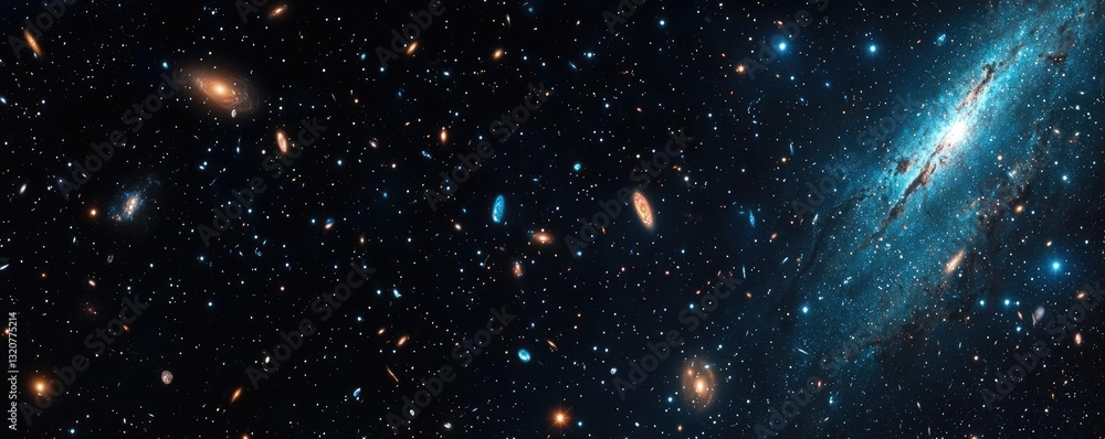 Poster Dark sky idea. Stunning view of the galaxy with numerous stars and nebulae illuminating the cosmos.