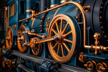 Fototapeta premium Vintage Steam Engine with Large Detailed Wheels and High Fidelity