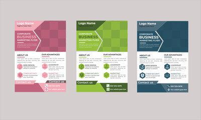 Corporate business flyer design with three colour variation