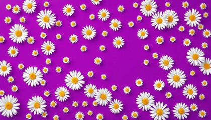Elegant purple background with scattered white daisies, creating a seamless floral pattern, surface, print