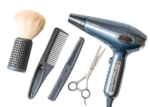Professional Barber and Hairdressing Tools Set Isolated on White Background Transparent PNG AI Generated