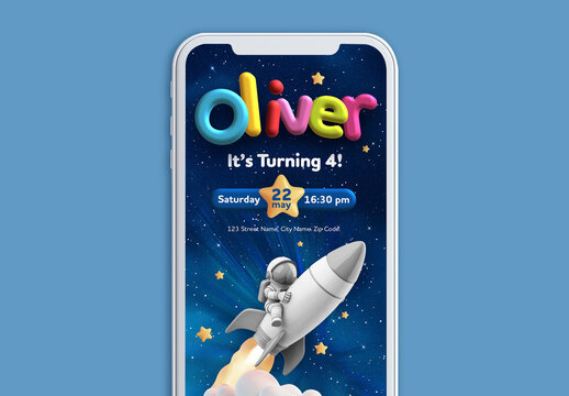 3d Style Kids Birthday Digital Invitation