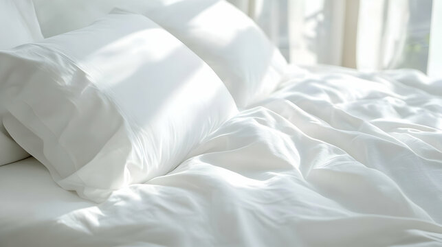 Close-Up of Pristine White Bedding with Smooth, Unwrinkled Sheets