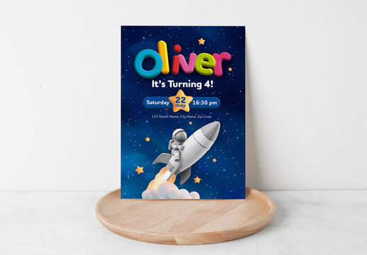 3d Style Kids Birthday Invitation