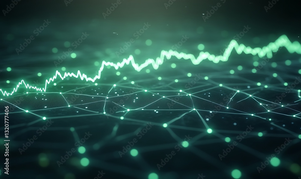 Poster Digital graph displaying fluctuating data trends with a green glow effect.