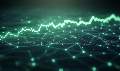 Digital graph displaying fluctuating data trends with a green glow effect.