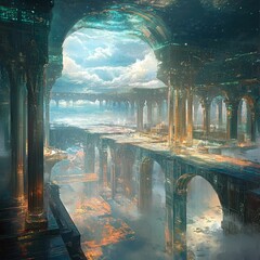 空　神殿　建物　光　神話