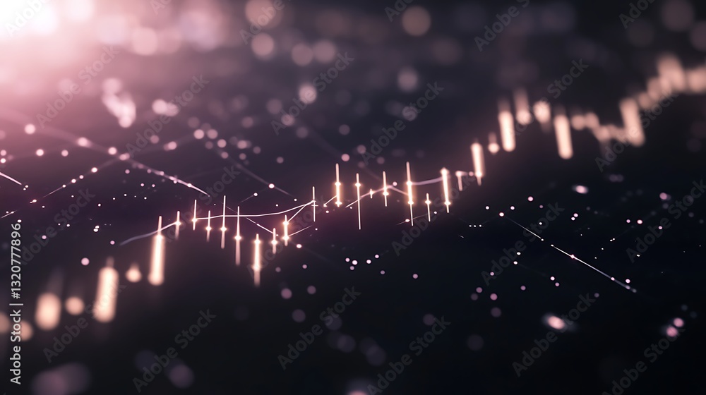 Poster Abstract digital graph with glowing lines and particles representing data trends.