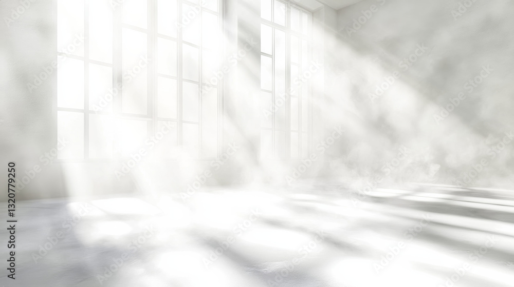 Aufkleber a bright, abstract white studio space filled with soft window shadows--ideal for displaying products