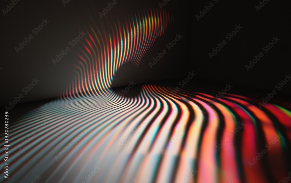 Poster abstract multicolored wavy lines on dark background
