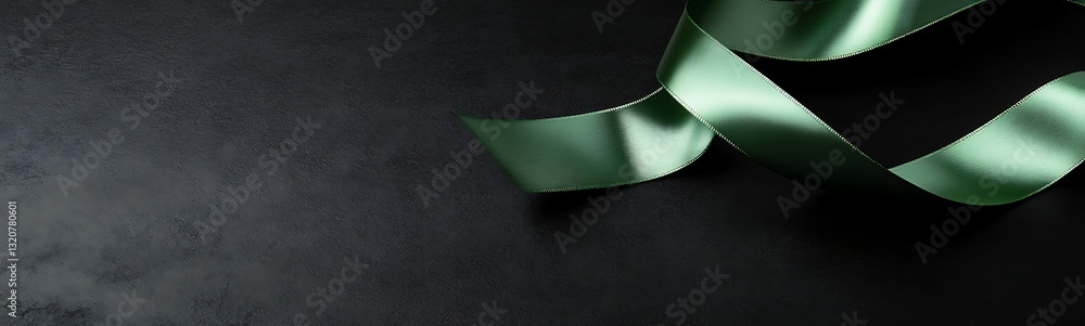 Poster A green ribbon on a dark surface creating an elegant and minimalistic composition.