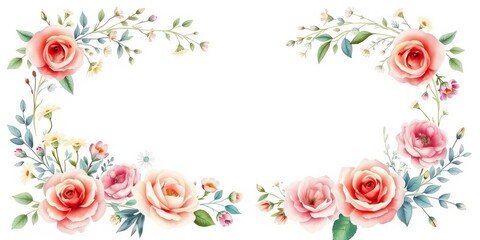 Elegant watercolor floral bouquets, frames, borders & wreaths featuring roses, peonies, chamomile, eucalyptus & olive branches , botanical, flowers