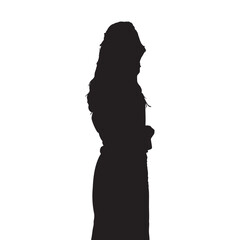 Vector silhouette of a beautiful and mysterious young woman with body expression, black and white fashion beauty on a transparent white background.








