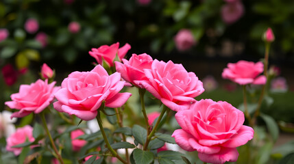 Obraz premium Beautiful pink roses in the flower garden