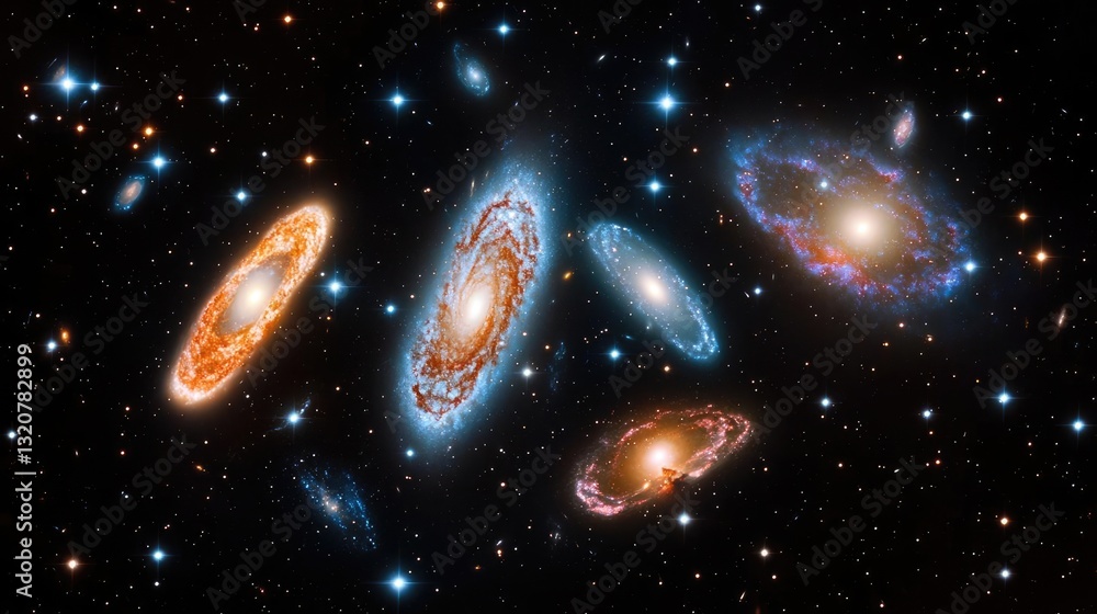 Poster dark sky concept. stunning image of multiple galaxies in deep space showcasing vibrant colors and st