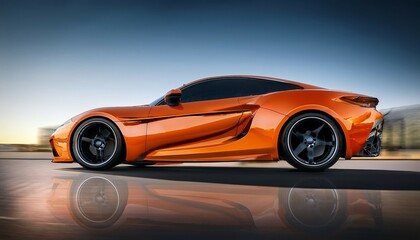 Obraz premium a striking orange sports car with aerodynamic lines emphasizing its speed on a neutral surface