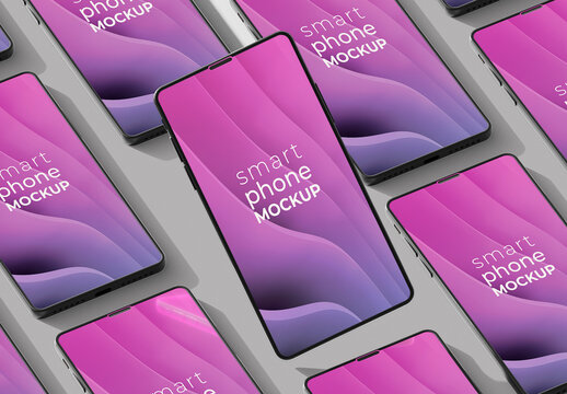 Pattern of Phones with One Raised Mockup