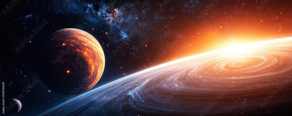 Poster dark sky idea. a stunning depiction of celestial bodies and cosmic phenomena in deep space.