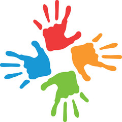 Obraz premium Colorful Handprints Circle: Diverse Unity Vector Symbol