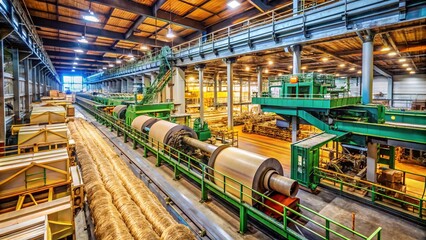 Obraz premium Candid Photo: Pulp & Paper Mill Machinery in Action - Wood Fiber Processing