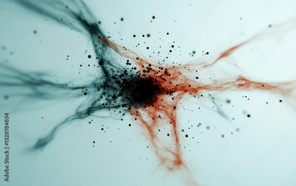 Poster Abstract Teal and Rust Particle Explosion