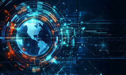 Obraz premium Futuristic technology background for enterprise solutions showcases dynamic interaction of spheres and rings, emphasizing global connections.