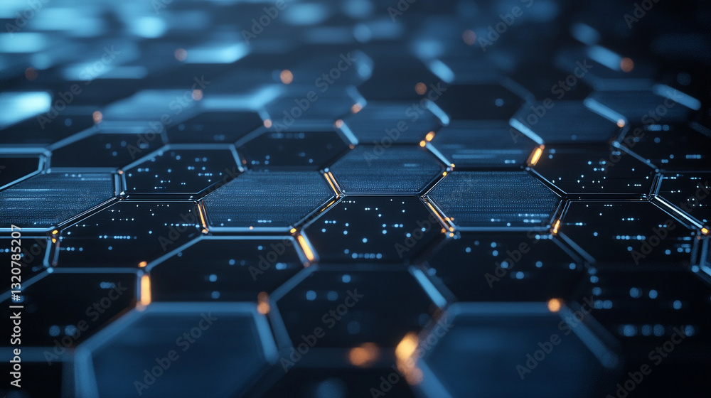 Aufkleber abstract hexagon technology background dark blue futuristic design 3d grid data cyber modern render
