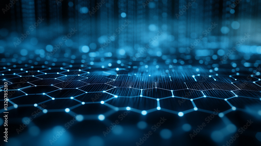 Poster abstract blue hexagon network digital technology background web grid data cyber future design modern