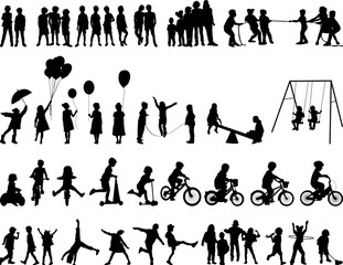 Children playing set silhouette, vector on white background