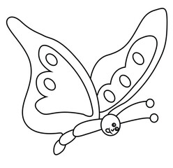 Cute cartoon hand drawn vector funny butterfly coloring page.