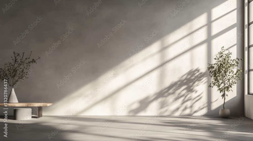Poster a neutral studio space with soft window shadows, providing a refined background for product presenta