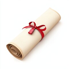 Fototapeta premium Rolled parchment scroll tied with a red ribbon, isolated on clear white background