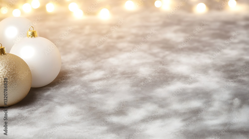 Poster Festive ornaments on a soft surface with bright lights in the background.