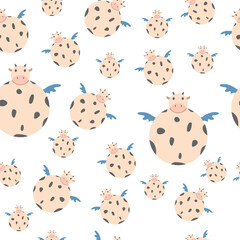 Flying Cow Pattern - Whimsical Spotted Cows with Wings Seamless Design