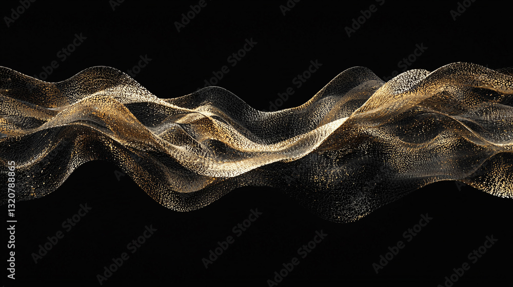 Poster abstract gold and black wave pattern elegant design background 3d art dark flow mesh curve style