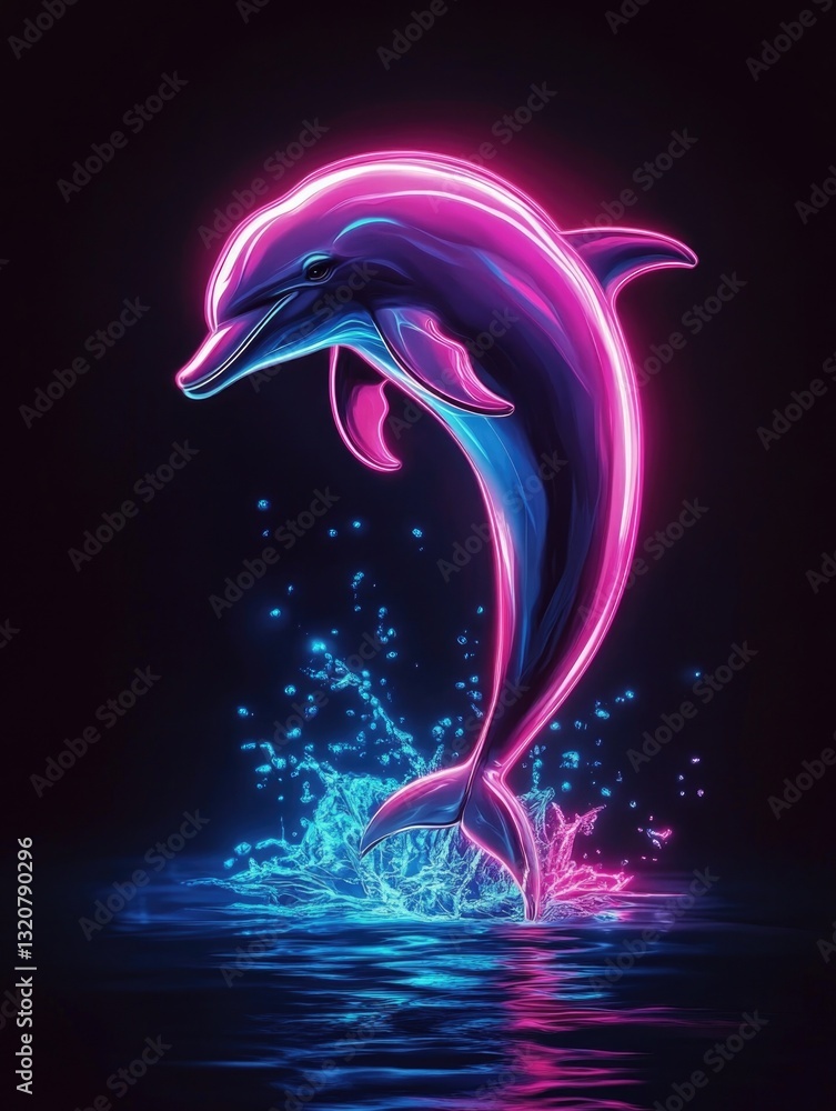 Poster a dolphin jumping out of the water, creating a splash and foam